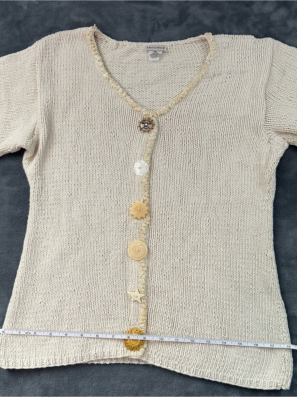 Summer Hand knit 100% Cotton V-Neck Cardigan with Unique Buttons